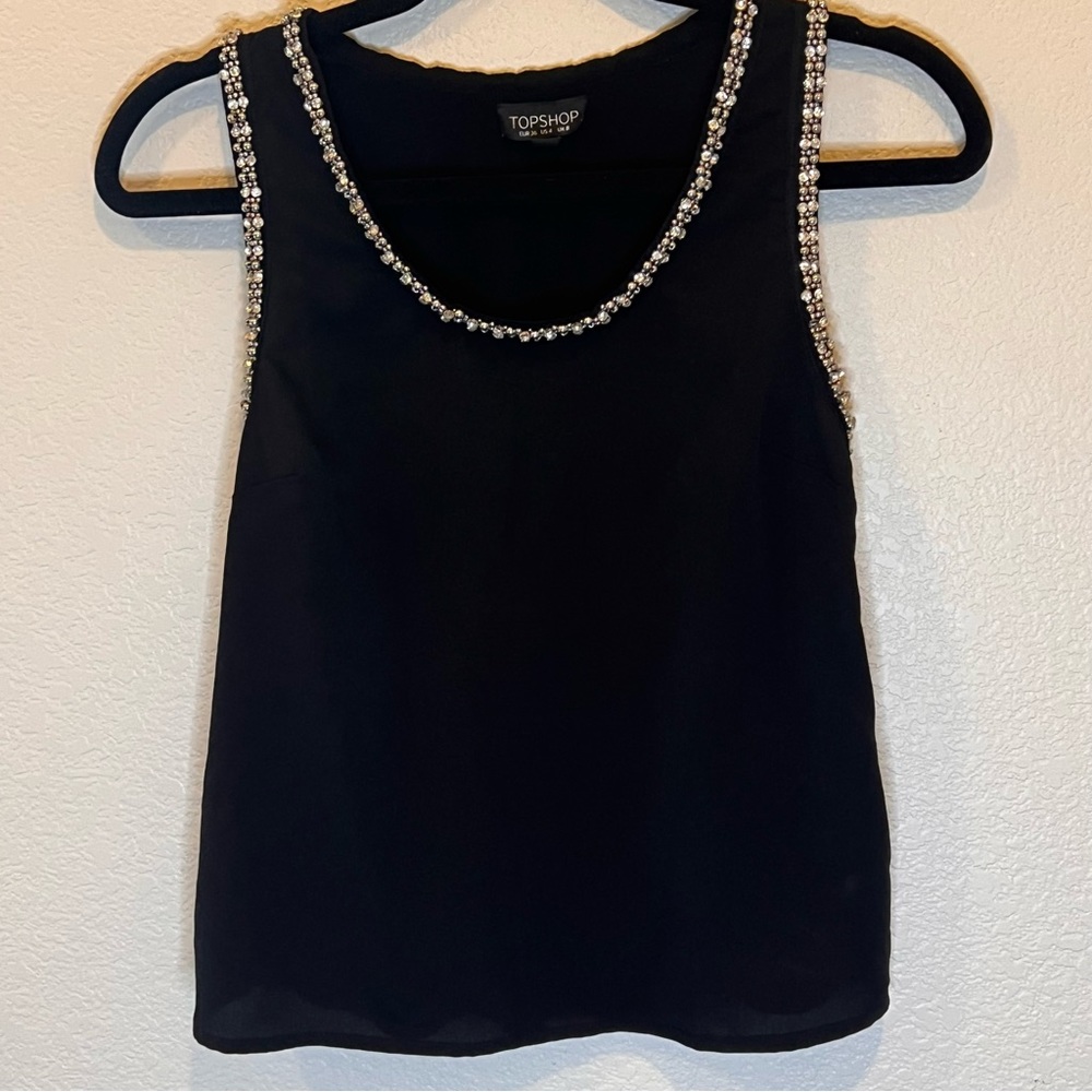 TOP SHOP - Black Embellished Sleeveless Tank Top Sz 4